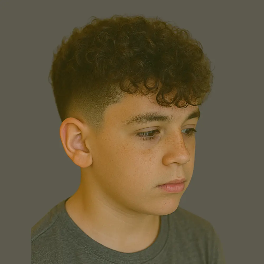 Boys Curly Haircuts with Curly Fringe with Skin Fade