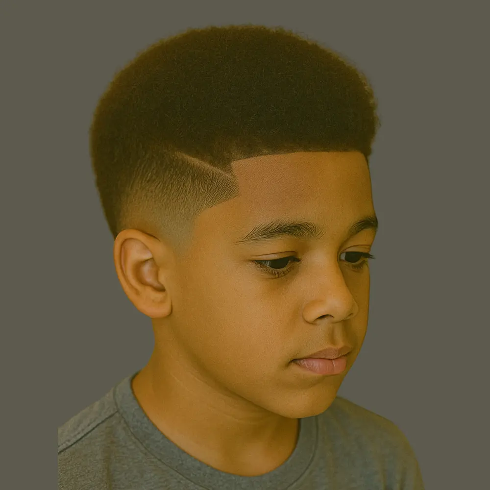 Boys Curly Haircuts with Short Afro with Line Part