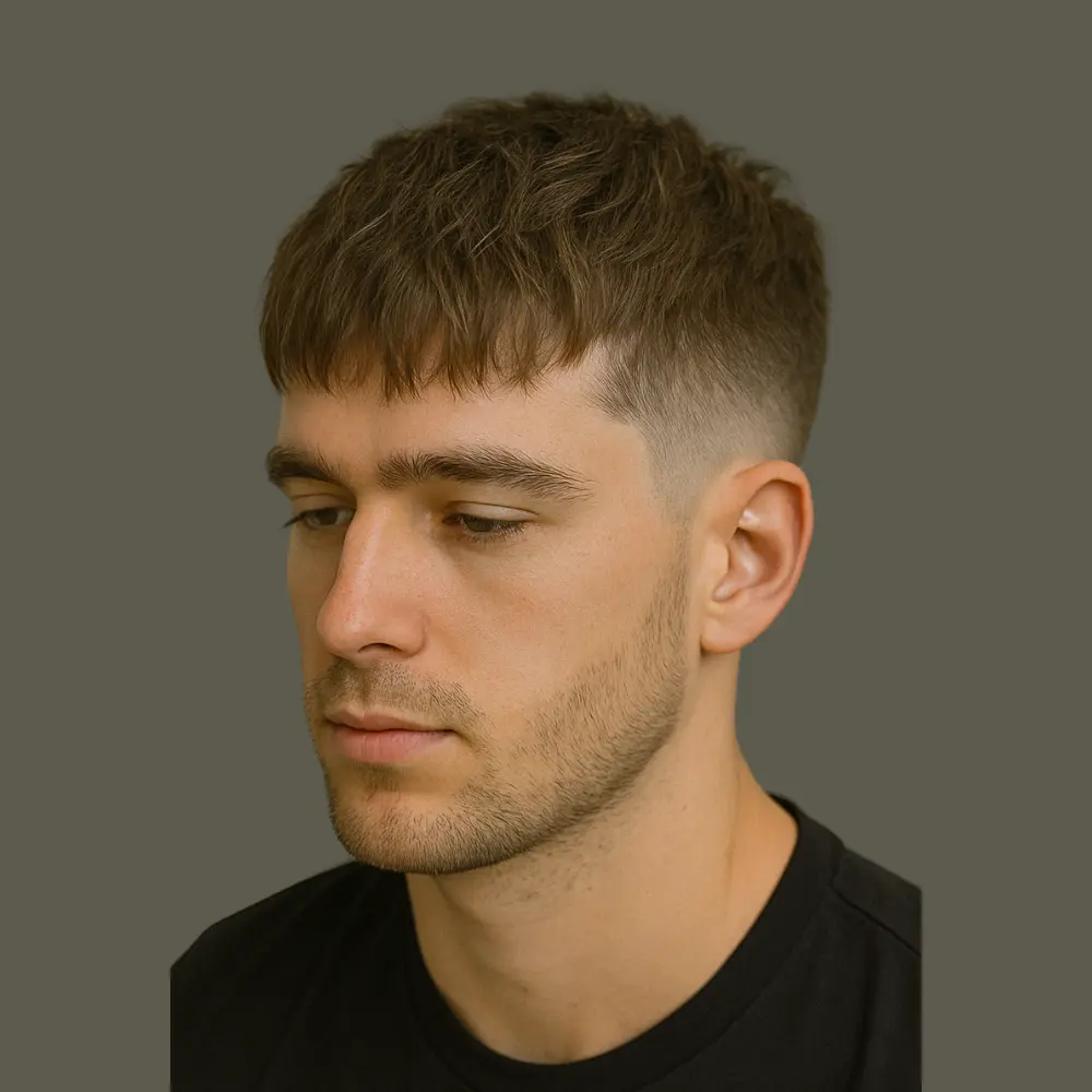 Low Fade Haircut with Fringe