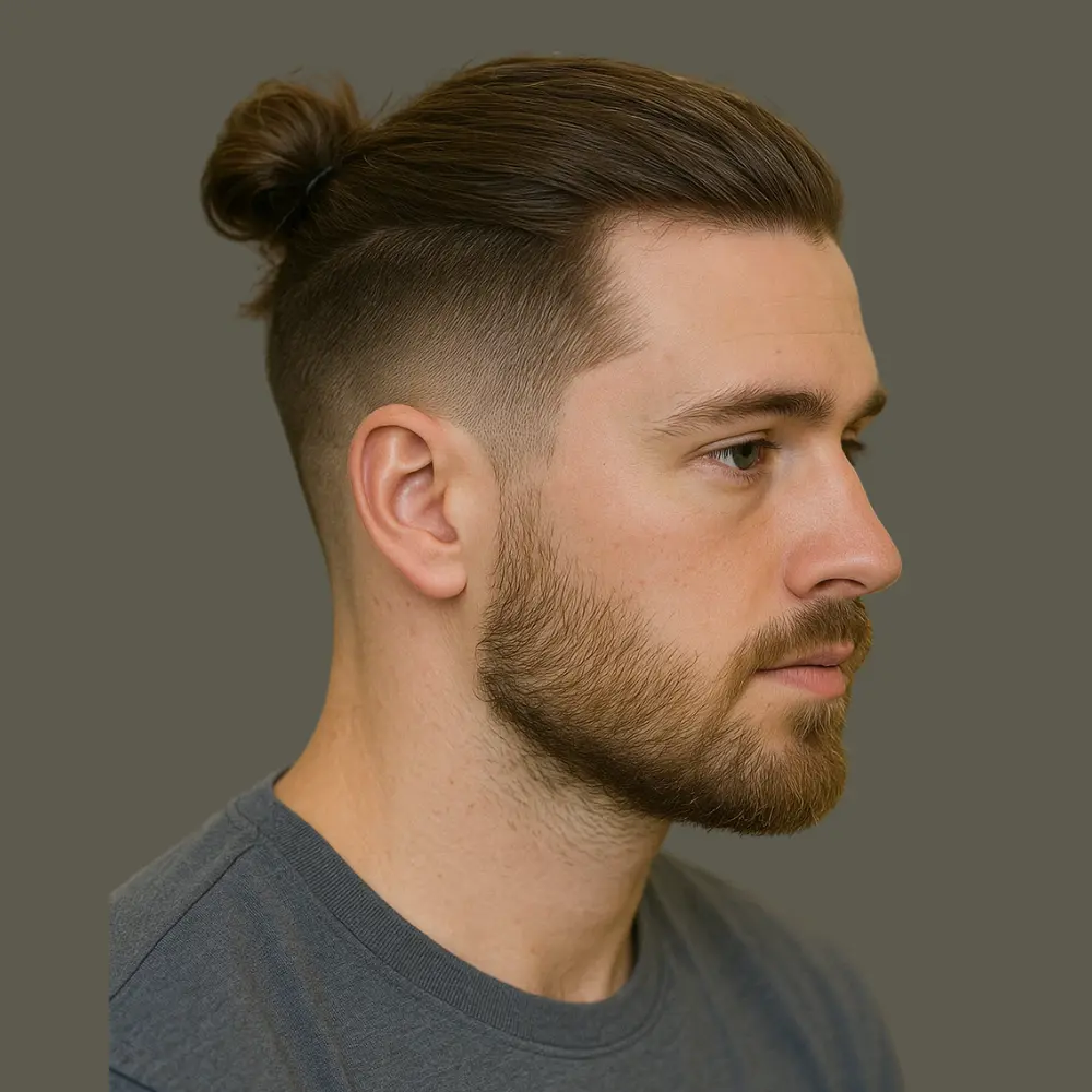 Low Fade Haircut with Man Bun