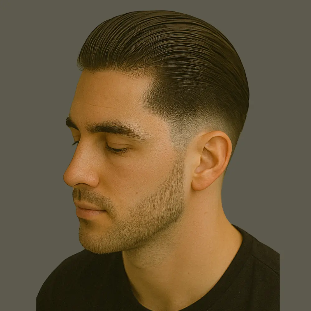 Low Fade Haircut with Slick Back