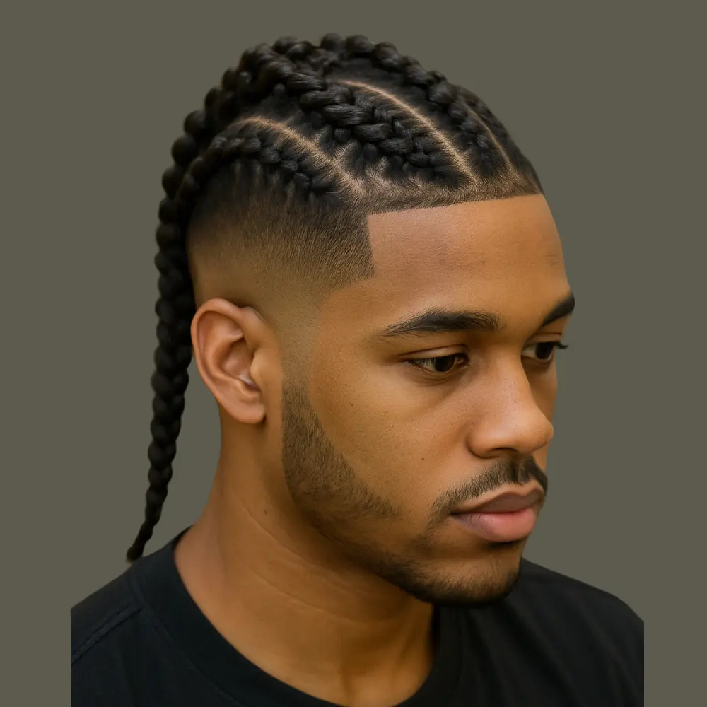 Low Fade Haircut with Mohawk Braids