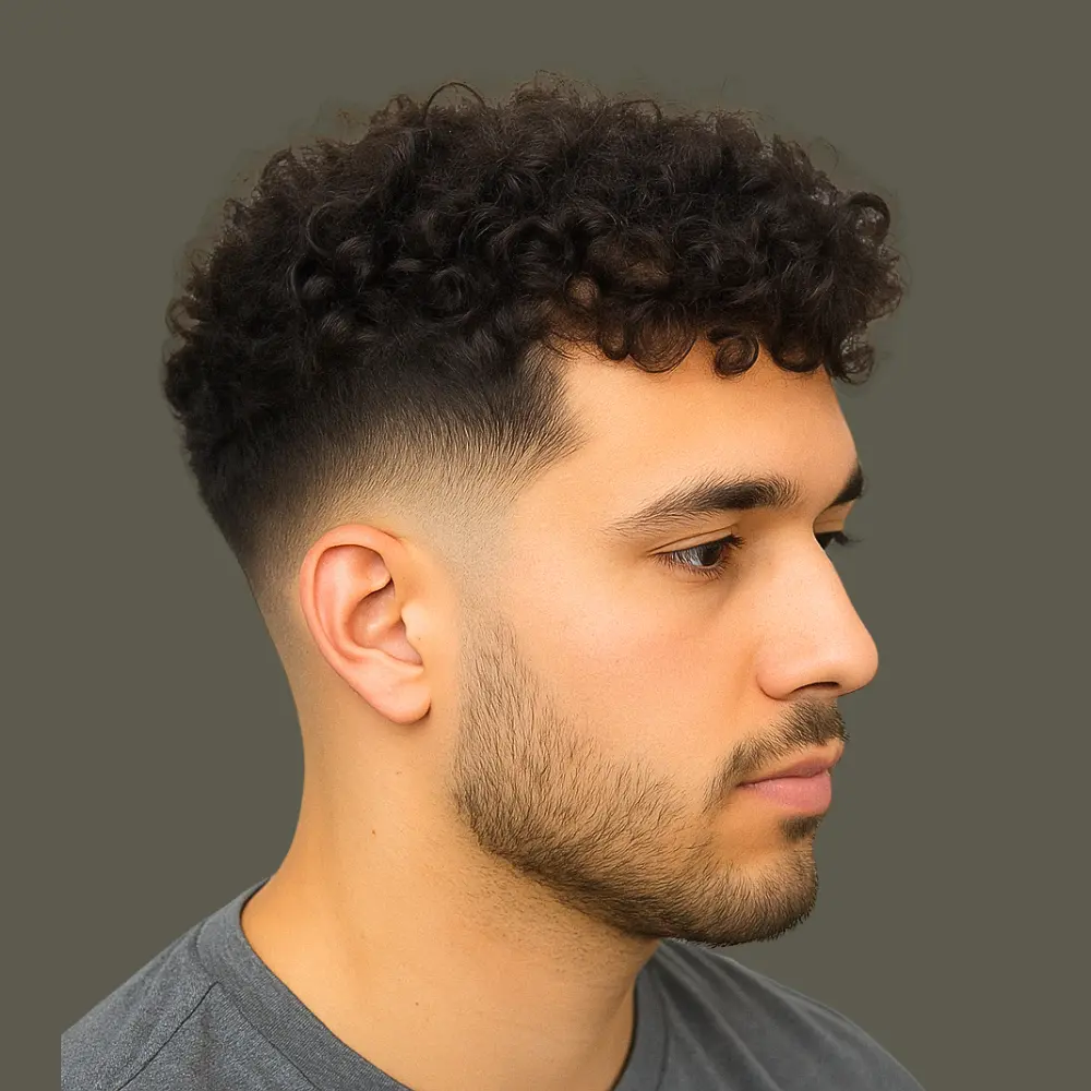 Mid Fade Haircut With Curls